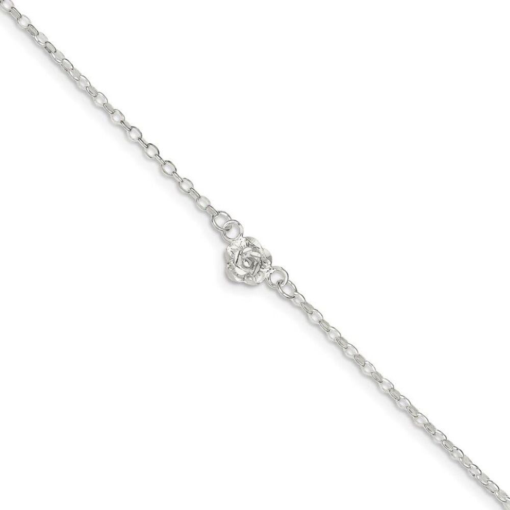 Sun Charm Anklet in Sterling Silver, 9 inch